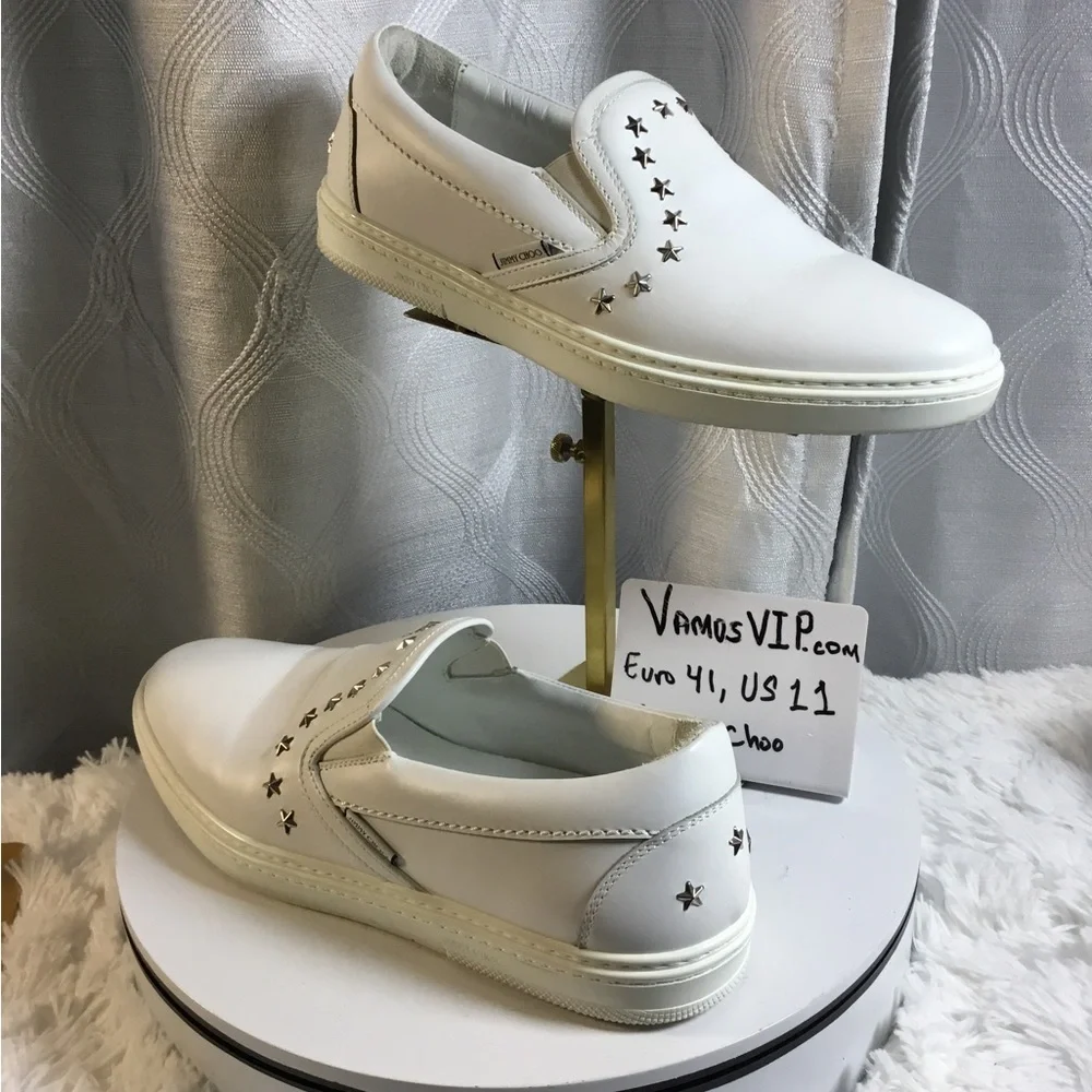 Jimmy Choo White Slip-On Sneakers with Star Studs